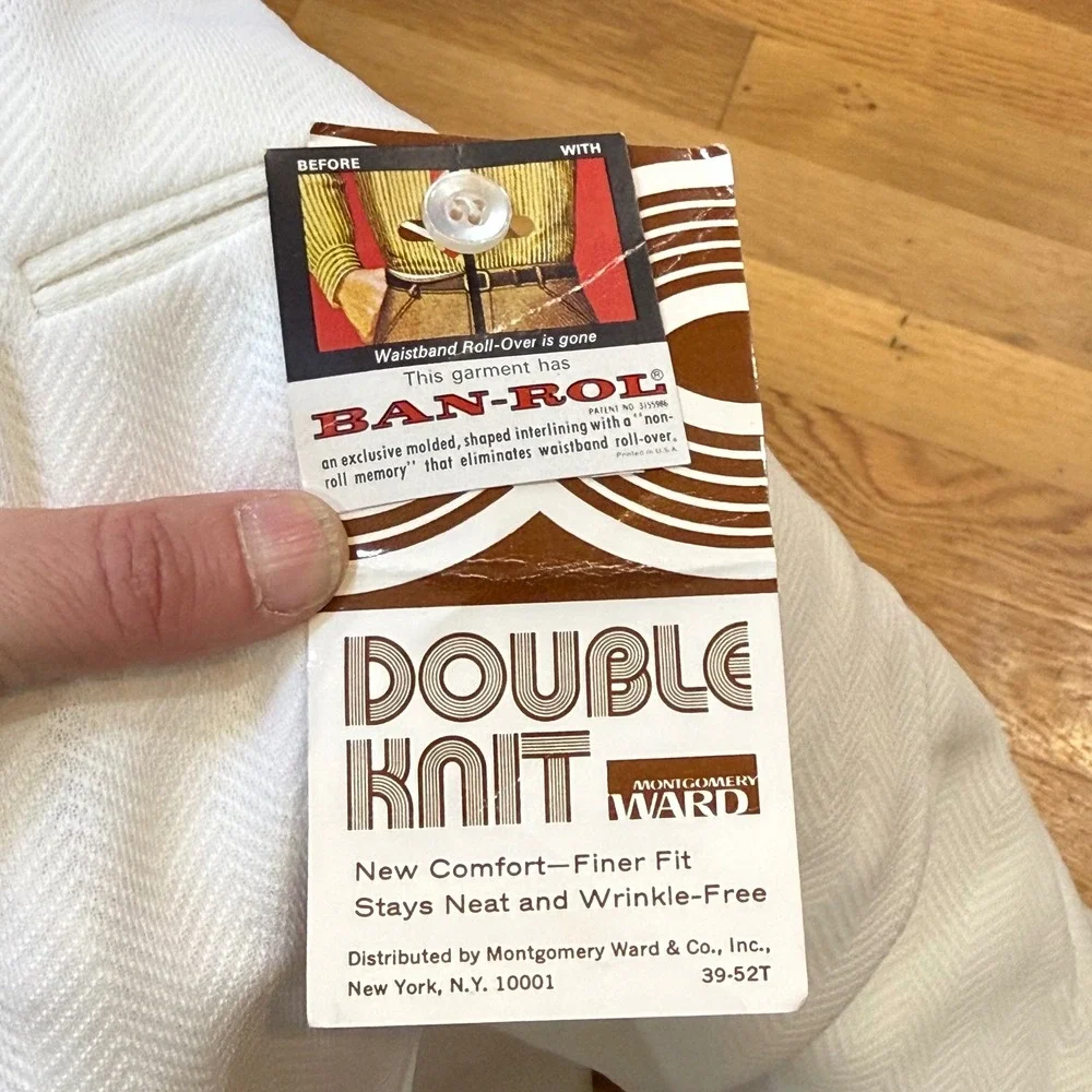 Vintage 70s Montgomery Ward Double Knit Pants Mens 40x31 White NOS Deadstock